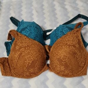 Cacique Lace Underwire Bra Set - Brown and Teal